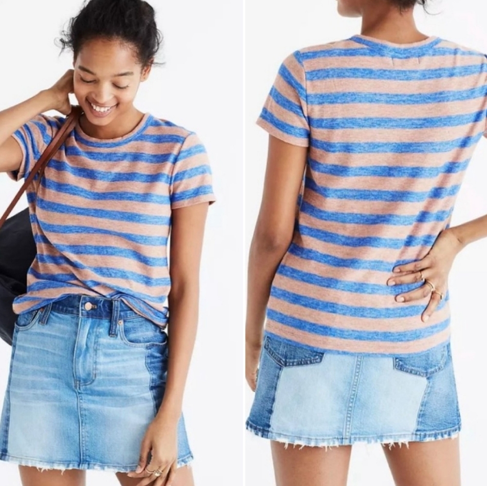 Madewell McCarren Two Tone Distressed Denim Skirt Size 26